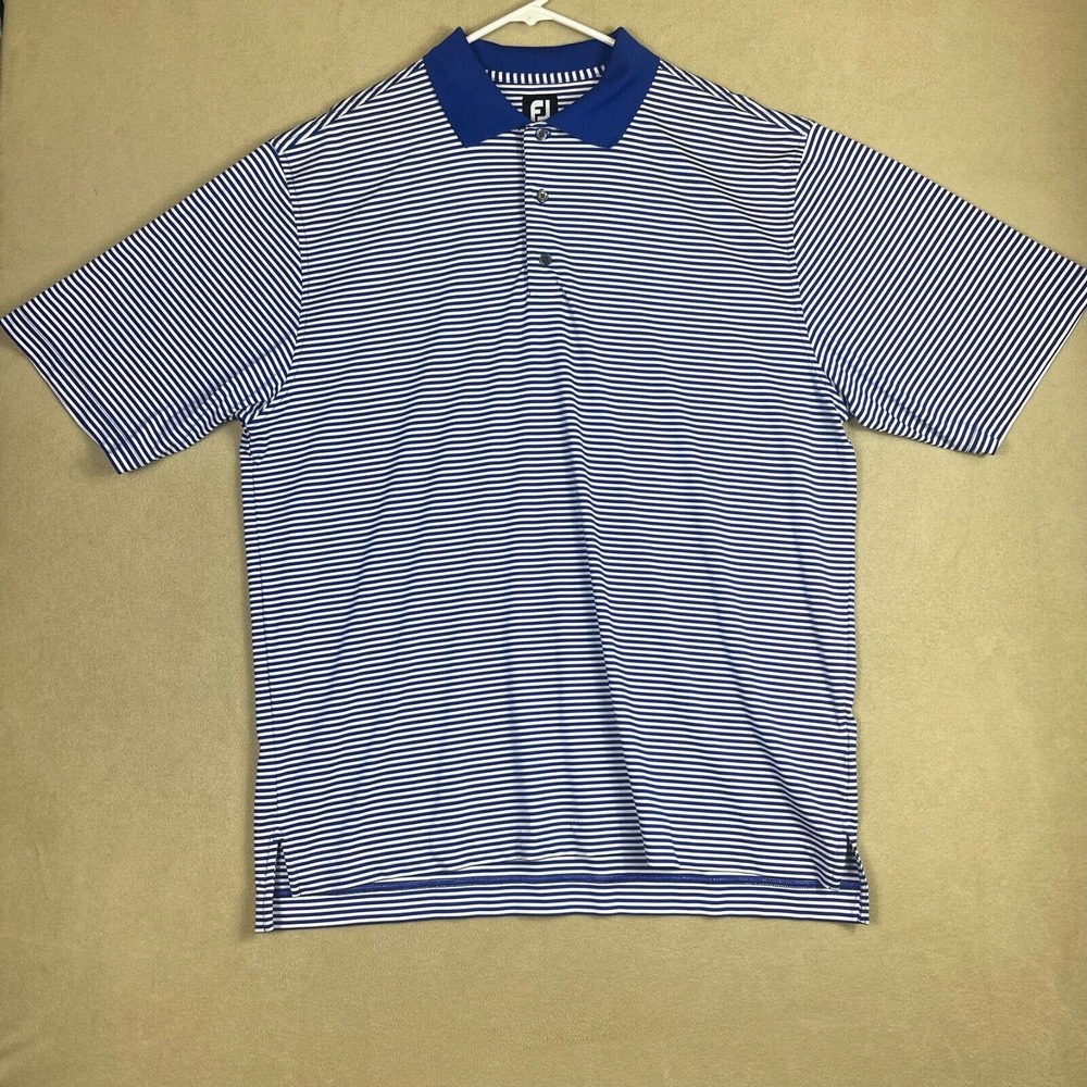 FootJoy Mens XL Short Sleeve Polo Golf Shirt Blue Striped Stretch Lightweight